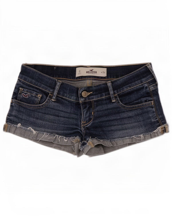 Shorts jeans feminino Hollister EUA 0 XS W24 algodão azul