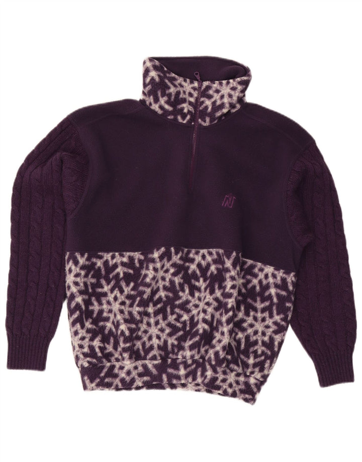 Nordica Suéter feminino oversized de lã com padrão abstrato Reino Unido 10 pequeno roxo