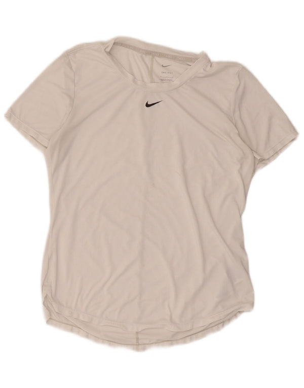 Camiseta feminina Nike Dri Fit Top UK 10 pequena poliéster branca