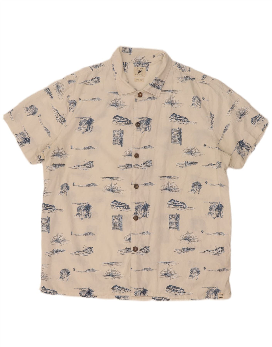 Lee Mens Abstract Padrão Regular Fit Camisa Grande Algodão Branco
