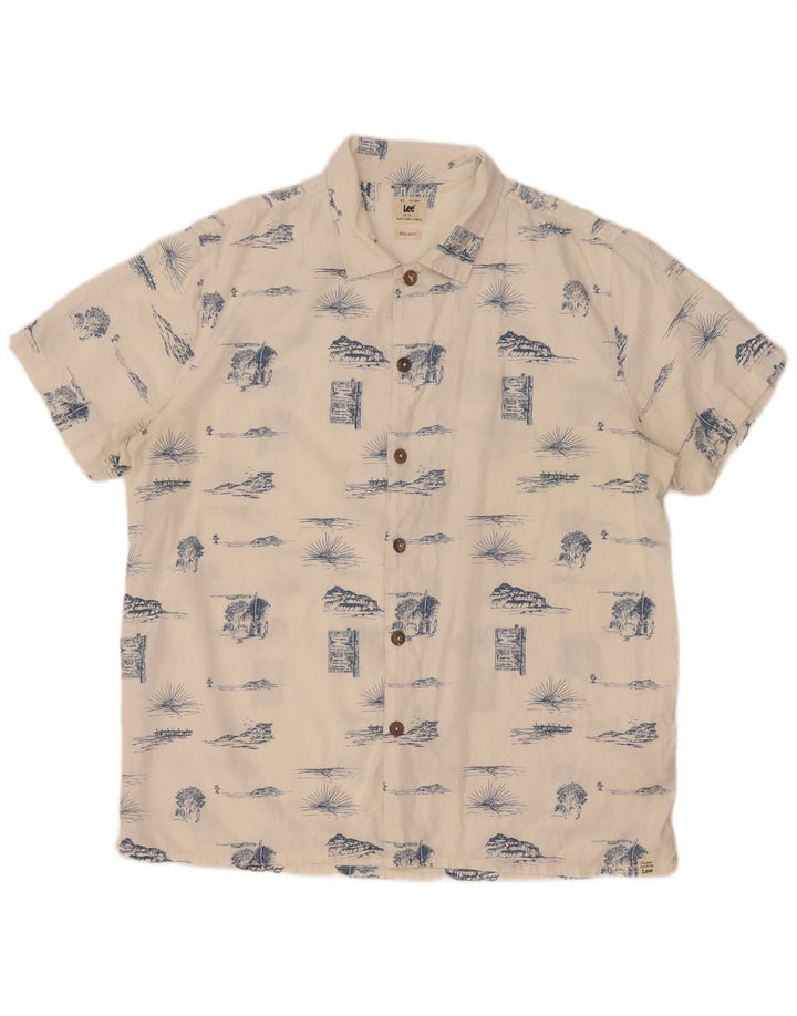 Lee Mens Abstract Padrão Regular Fit Camisa Grande Algodão Branco