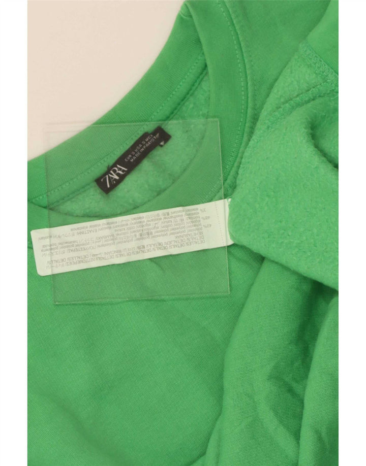 Zara Womens Crop Oversized Sweatshirt Jumper UK 10 Pequeno Poliéster Verde