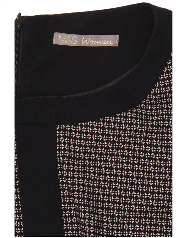 Vestido bainha feminino Marks & Spencer UK 14 grande azul marinho geométrico