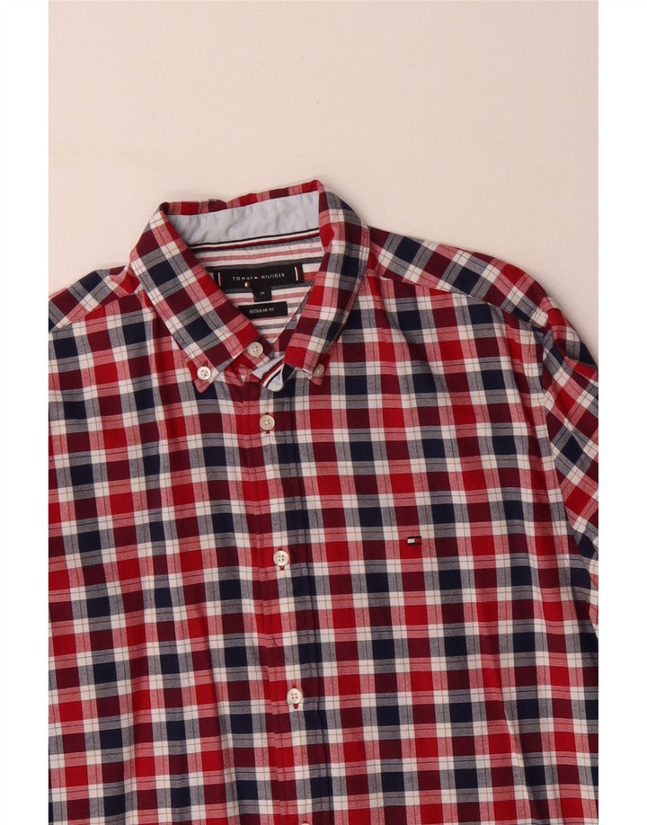 Camisa masculina TOMMY HILFIGER de ajuste regular médio algodão vermelho guingão