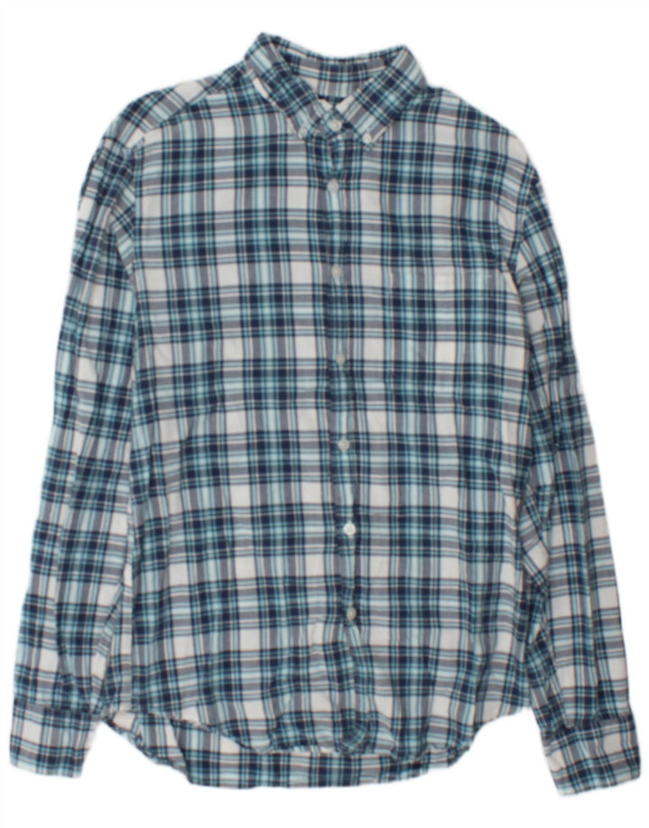 Camisa masculina de flanela J. Crew algodão xadrez azul médio