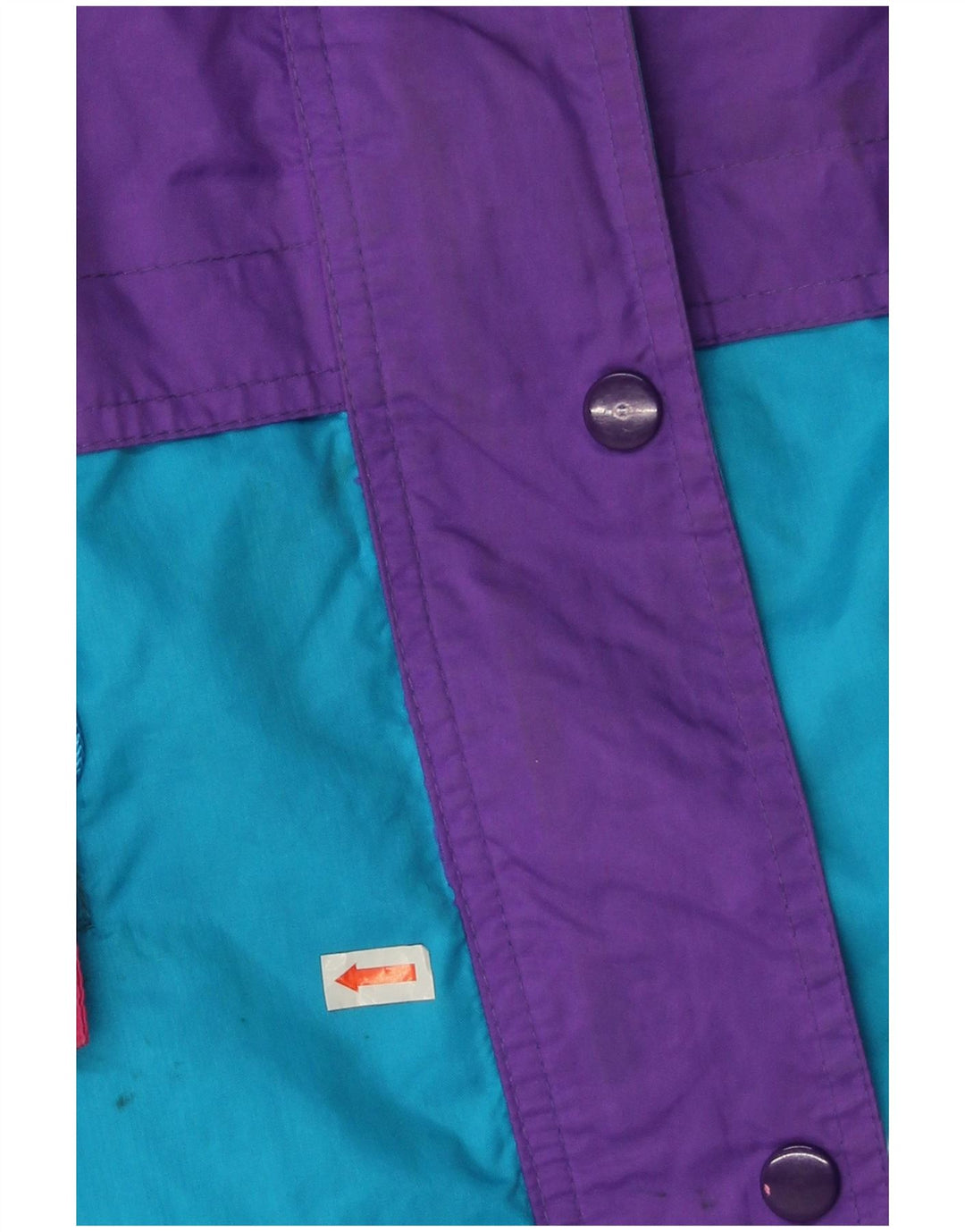 Jaqueta de chuva feminina vintage com capuz grande tamanho UK 14 bloco colorido azul médio