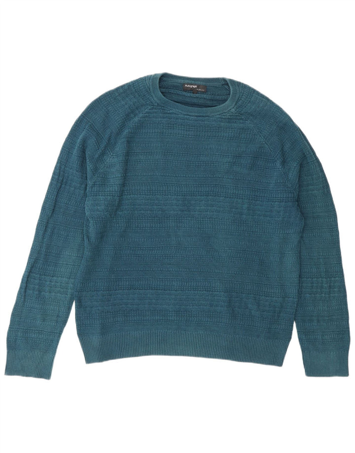Suéter masculino Marks & Spencer Autograph Slim Fit com gola redonda grande azul