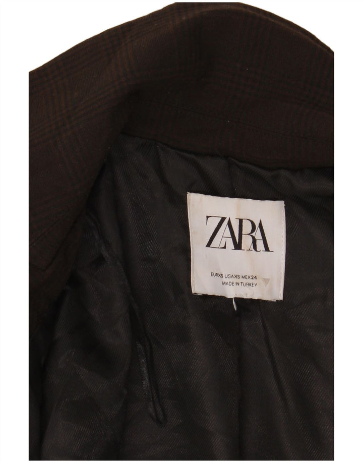 Zara Jaqueta Blazer Feminina Crop 1 Botão Reino Unido 6 XS Marrom Houndstooth