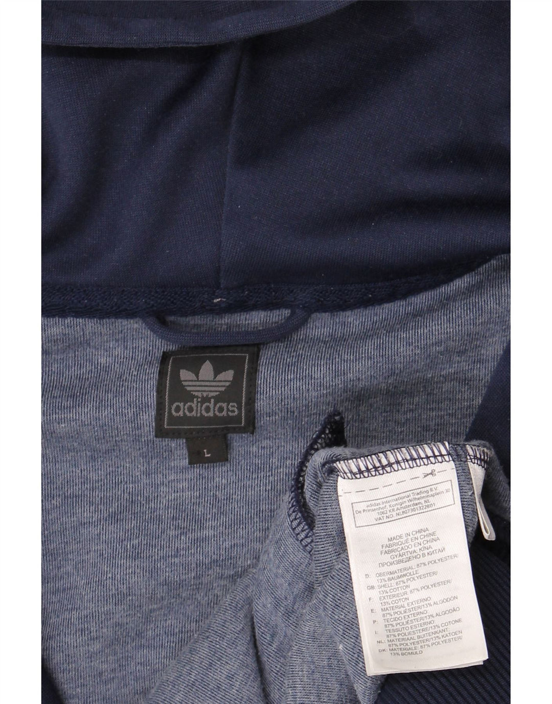 Suéter masculino Adidas com capuz e zíper grande poliéster azul marinho