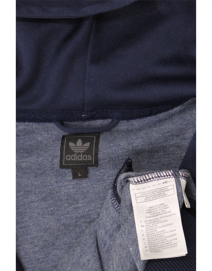 Suéter masculino Adidas com capuz e zíper grande poliéster azul marinho