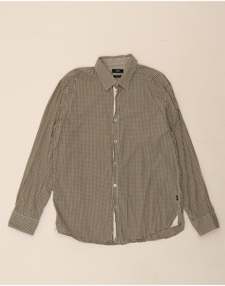 HUGO BOSS Mens Regular Fit Shirt XL Brown Gingham Cotton Vintage Hugo Boss and Second-Hand Hugo Boss from Messina Hembry 
