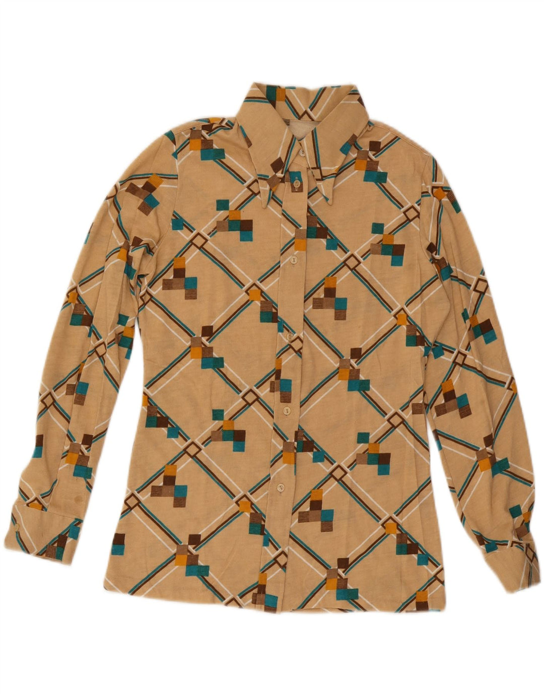Camisa feminina VINTAGE UK 12 médio bege geométrico