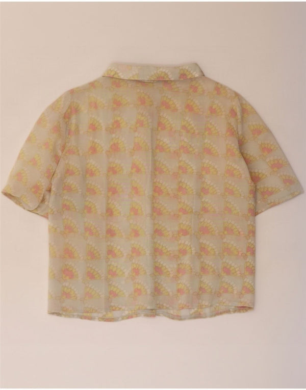 Blusa feminina vintage de manga curta UK 12 Floral bege médio