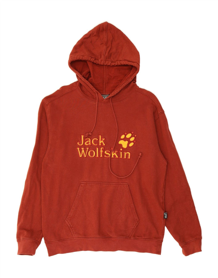 JACK WOLFSKIN Mens Graphic Hoodie Jumper Small Orange Cotton Vintage Jack Wolfskin and Second-Hand Jack Wolfskin from Messina Hembry 