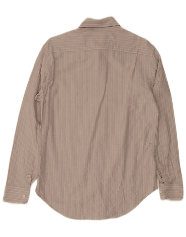 Camisa masculina Armani Collezioni tamanho 40 15 3/4 algodão listrado bege médio
