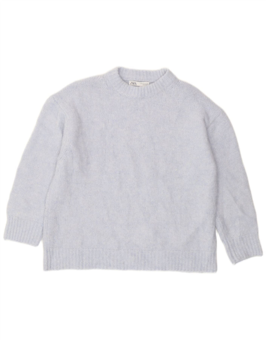 Zara Suéter feminino oversized com gola redonda Reino Unido 14 poliéster azul médio