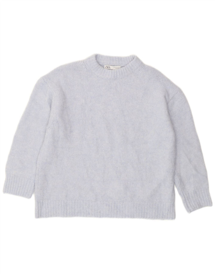 Zara Suéter feminino oversized com gola redonda Reino Unido 14 poliéster azul médio