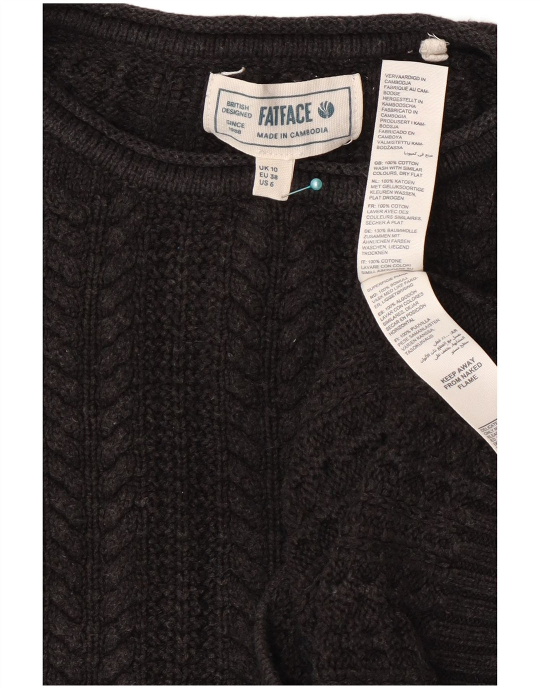 Suéter feminino Fat Face cropped grande com gola redonda Reino Unido 10 pequeno cinza