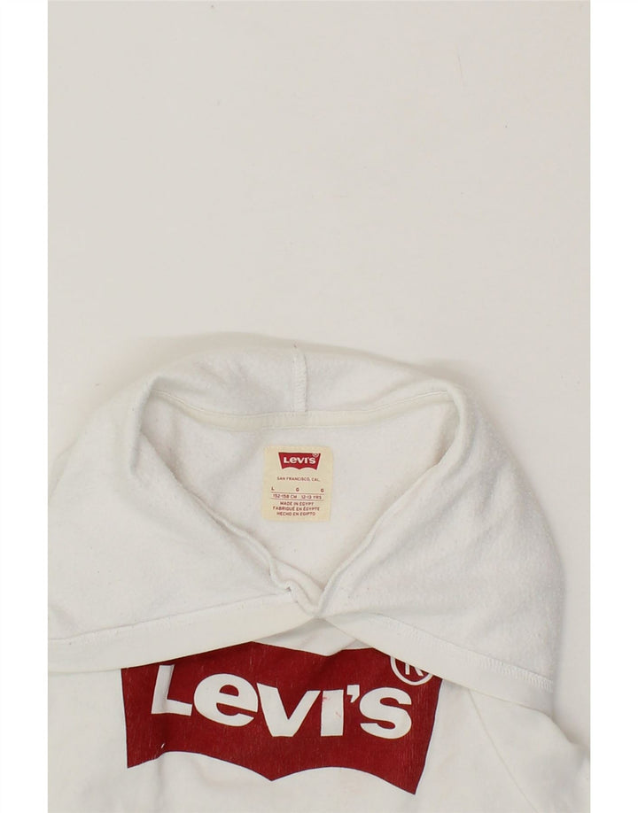 LEVI'S Boys Graphic Hoodie Jumper 12-13 Years Large White Cotton Vintage Levi's and Second-Hand Levi's from Messina Hembry 