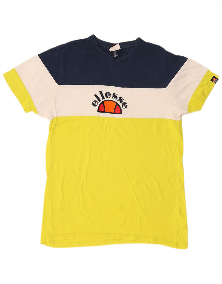 Camiseta masculina Ellesse com estampa gráfica em algodão colorblock amarelo médio