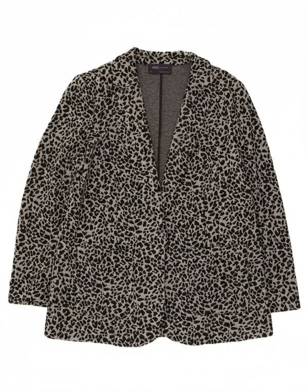 Marks & Spencer Womens Open Blazer Jacket UK 14 Medium Grey Animal Print