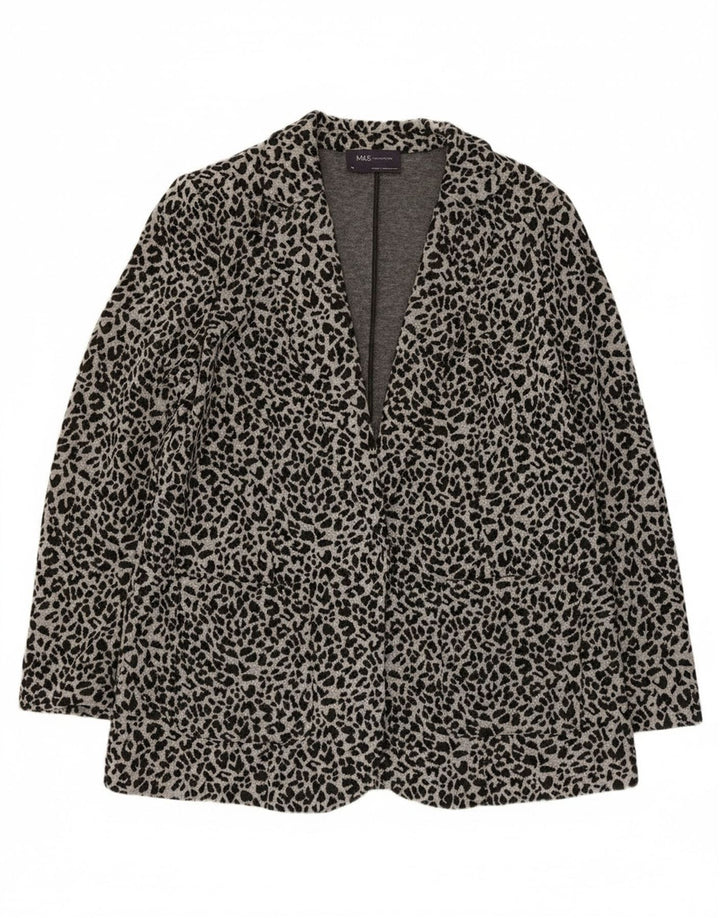 Jaqueta blazer aberta feminina da Marks & Spencer Reino Unido 14 cinza médio com estampa animal