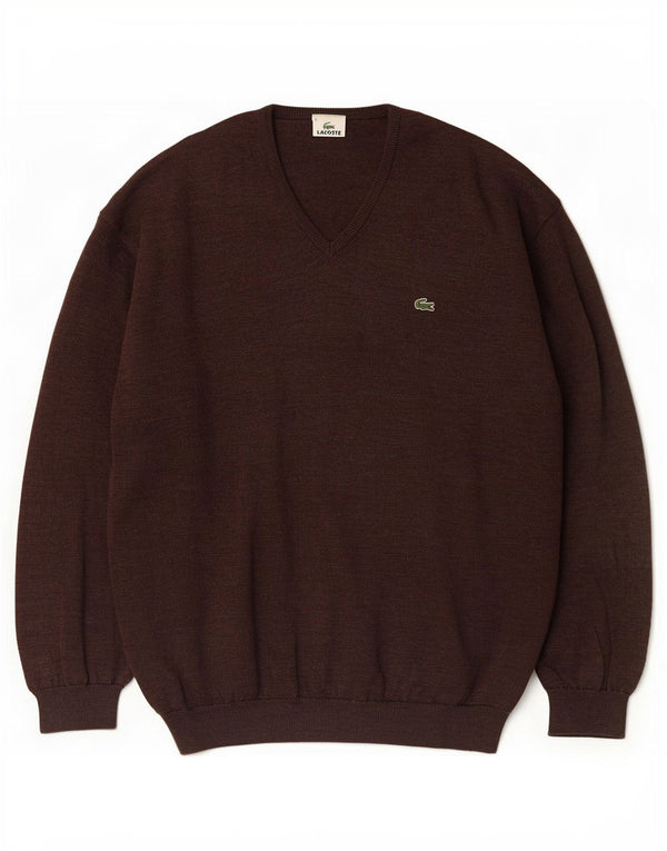 Suéter masculino Lacoste com decote em V tamanho 6 XL marrom
