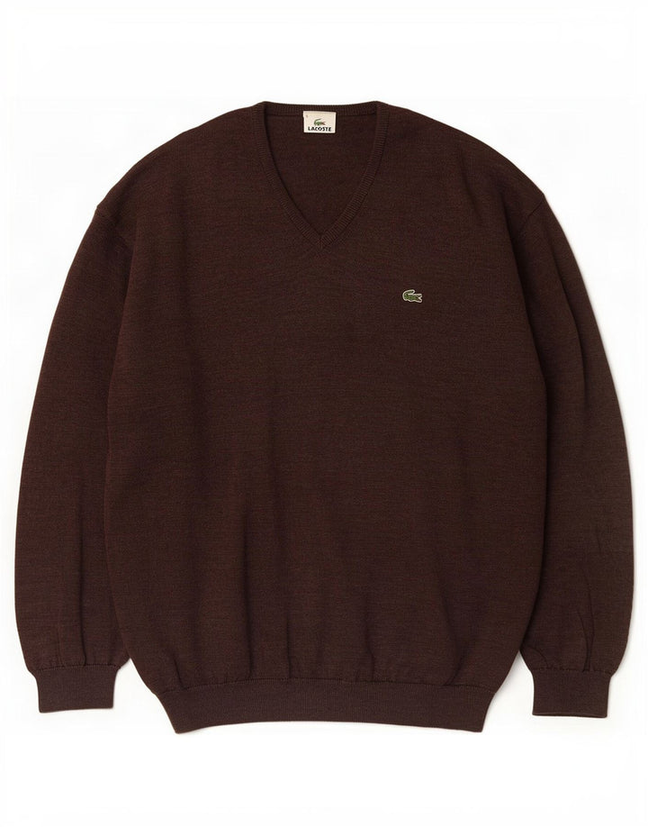 Suéter masculino Lacoste com decote em V tamanho 6 XL marrom