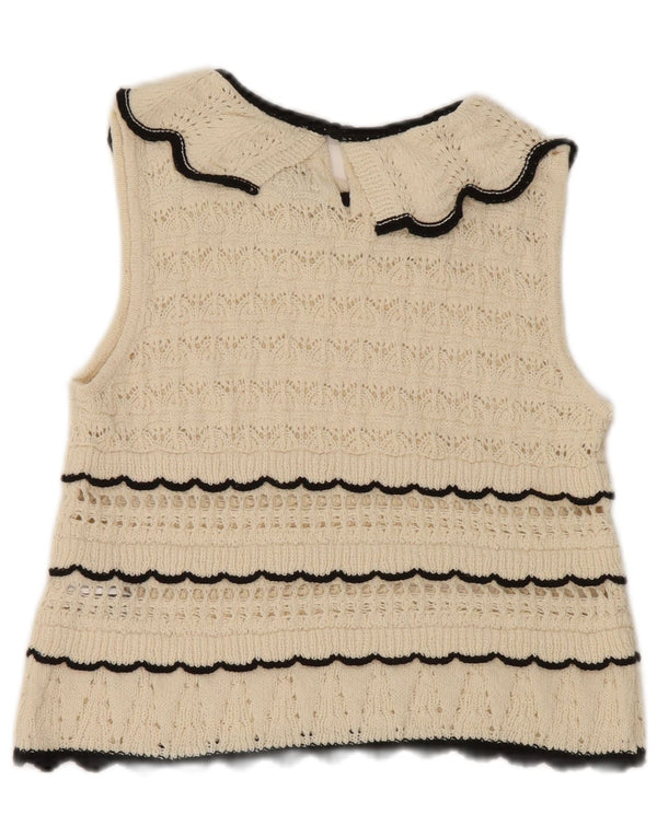 Blusa feminina de malha sem mangas Zara Top UK 12 médio off white listrado