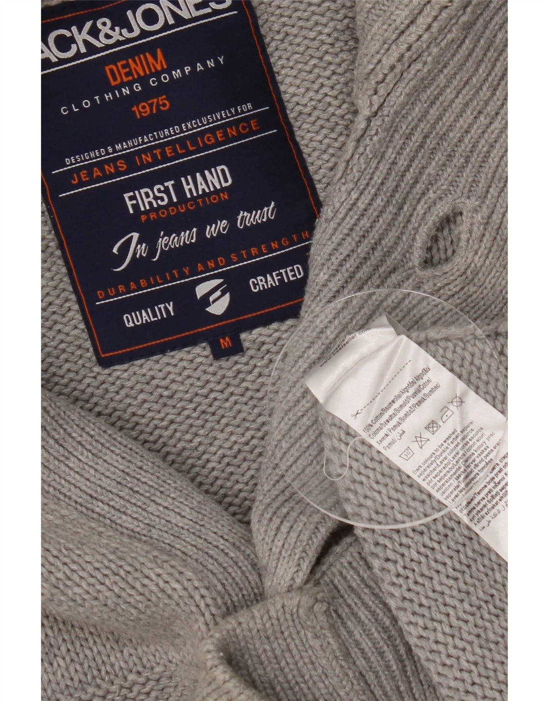 Suéter cardigã masculino Jack & Jones algodão listrado cinza médio