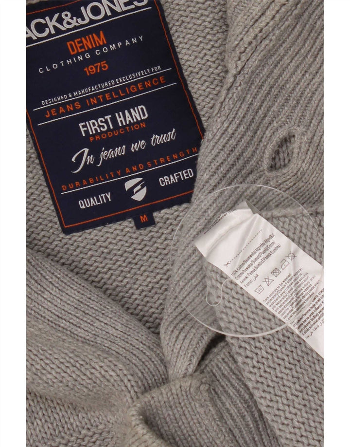 Suéter cardigã masculino Jack & Jones algodão listrado cinza médio