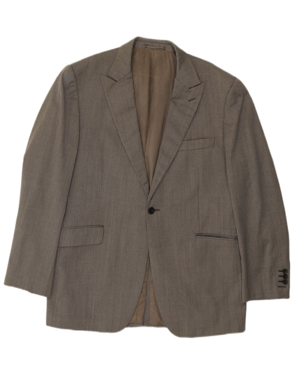 Jaqueta blazer masculina Aquascutum com 1 botão Reino Unido 44 2XL lã espinha de peixe cinza