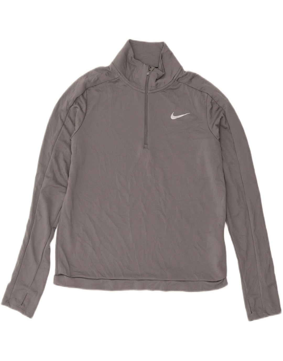 Nike Womens Dri Fit Zip Neck Pullover Treino Top UK 12 Medium Grey