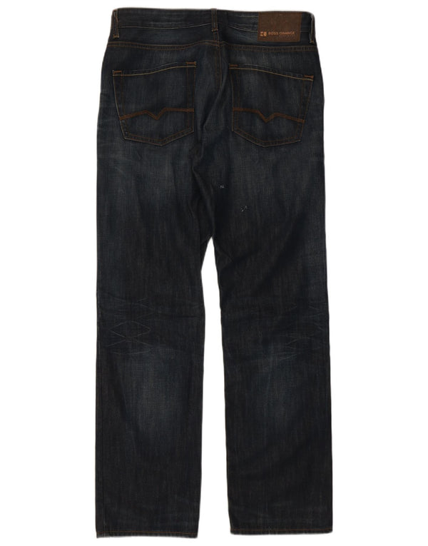 Hugo Boss Mens Straight Jeans W33 L32 Azul Algodão