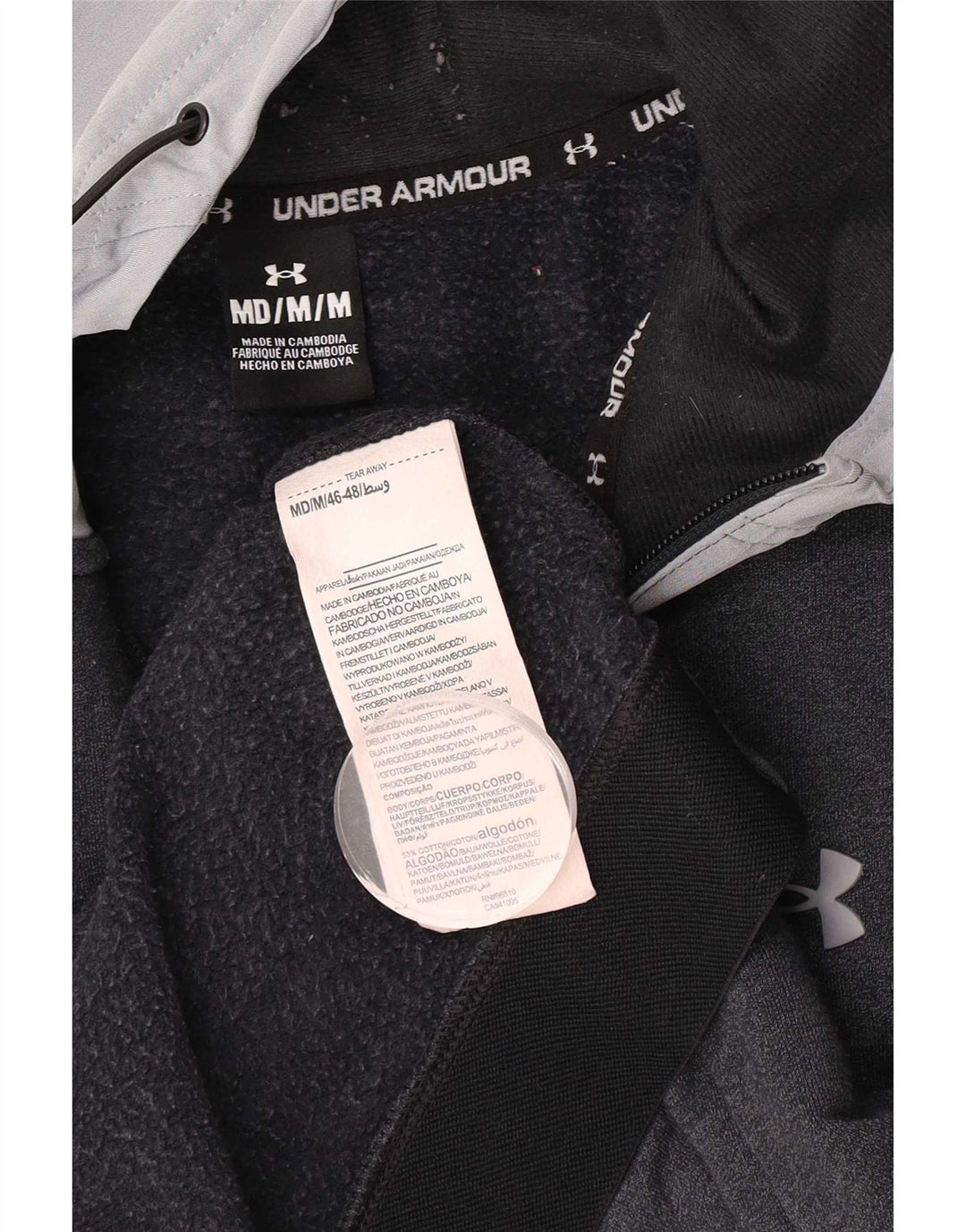 Suéter masculino Under Armour com capuz e zíper cinza médio algodão colorblock
