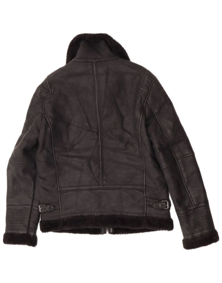 Zara Mens Sherpa Jacket UK 38 Médio Preto Poliuretano
