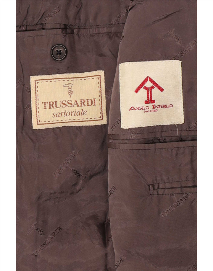 Trussardi Jaqueta blazer masculina de 3 botões IT 52 XL lã virgem listrada cinza