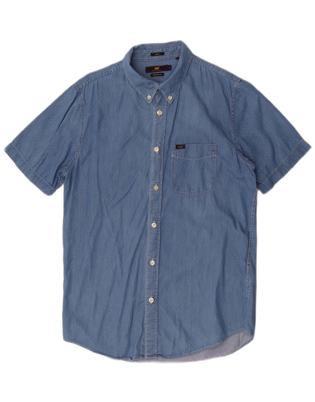 Camisa jeans masculina Lee manga curta regular ajuste pequeno algodão manchado azul