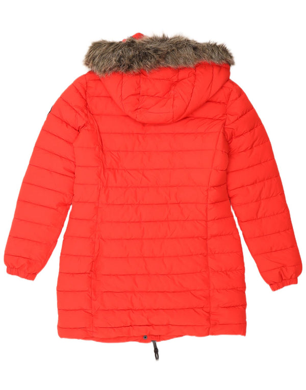 Casaco acolchoado com capuz feminino Superdry UK 12 poliéster vermelho médio