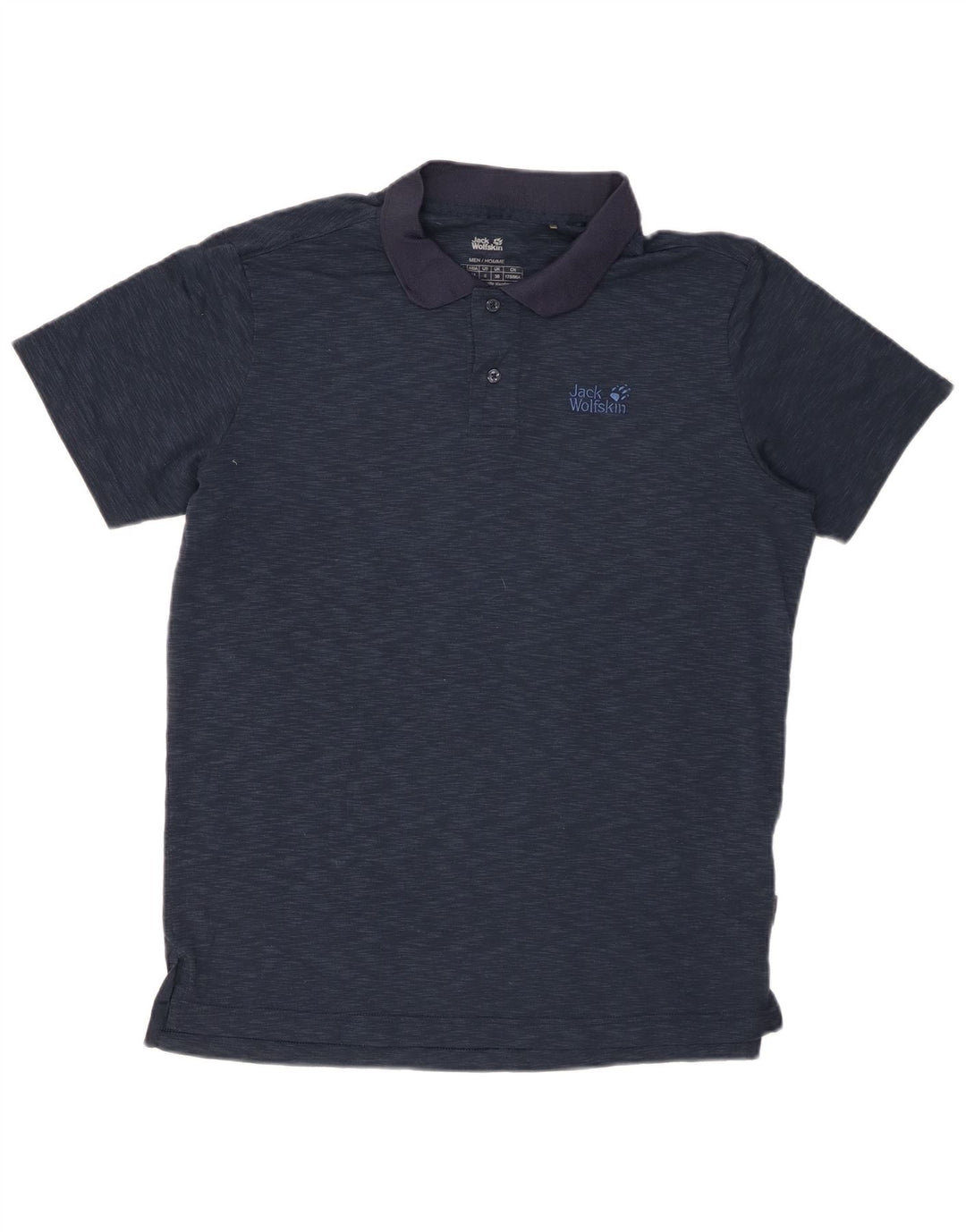 Camisa polo masculina JACK WOLFSKIN Reino Unido 38 pequena azul marinho manchada de poliéster