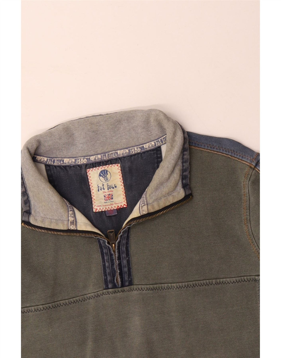 FAT FACE Suéter masculino com zíper e pescoço 2XL algodão colorblock cinza