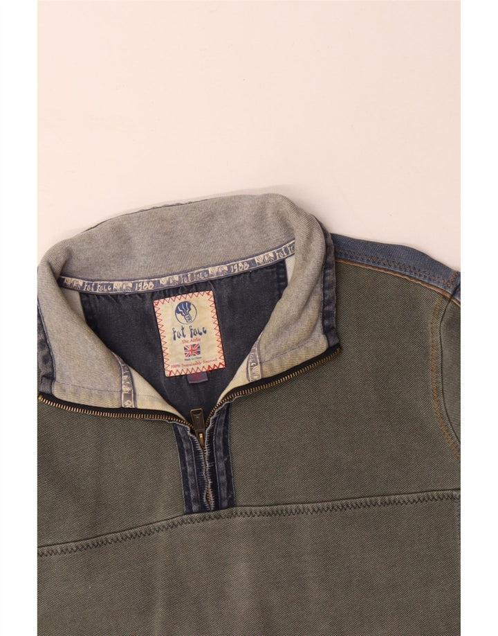 FAT FACE Suéter masculino com zíper e pescoço 2XL algodão colorblock cinza