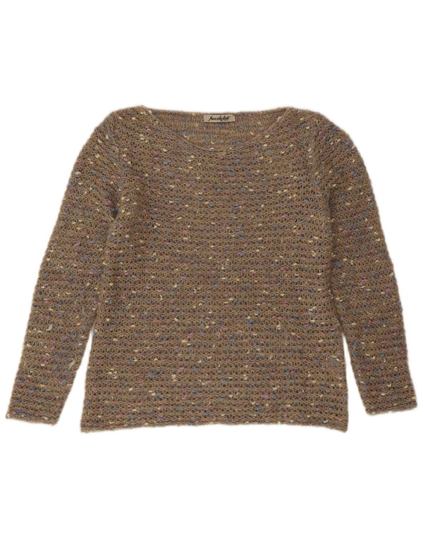 Suéter feminino vintage com gola canoa Reino Unido 18 XL verde manchado acrílico