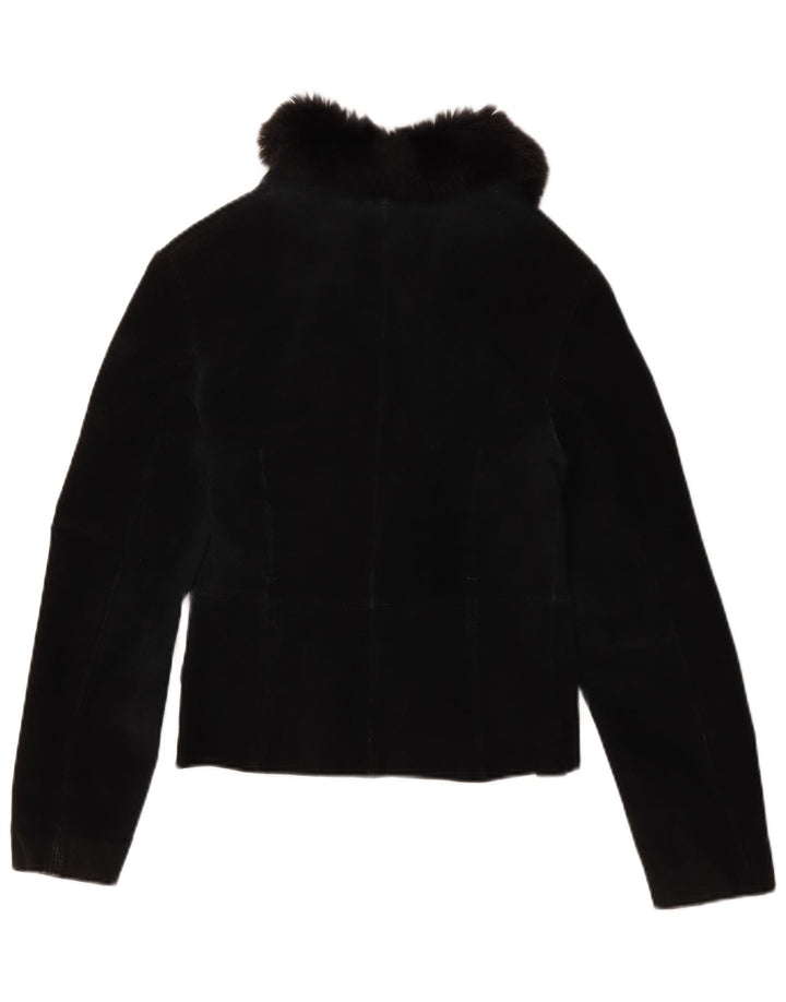 Jaqueta feminina de camurça Mango UK 12 couro preto médio