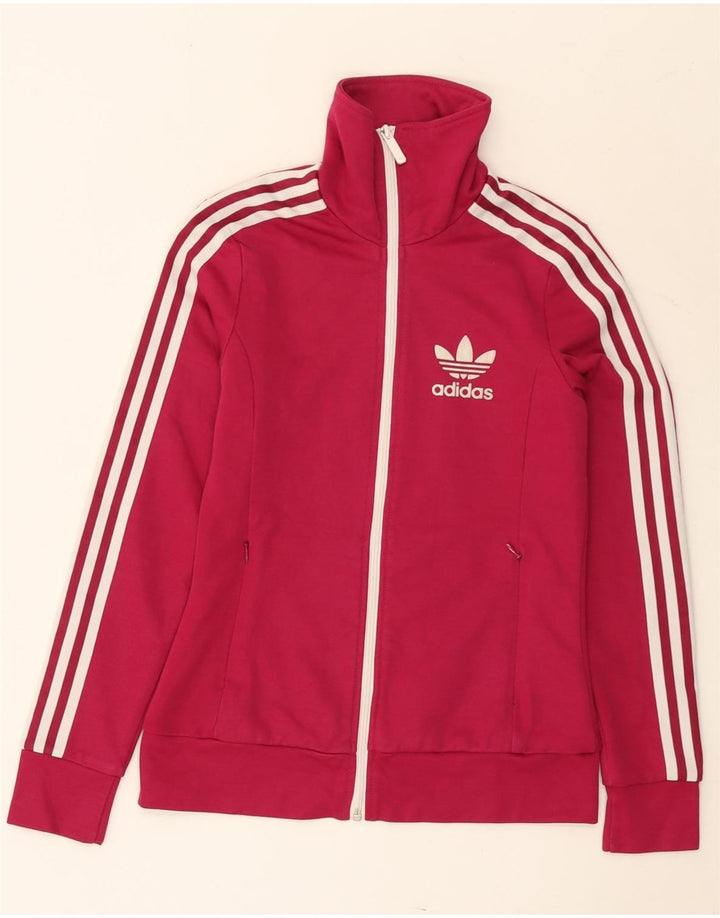 Adidas Womens Tracksuit Top Jacket IT 40 Pequeno Rosa Colourblock Algodão