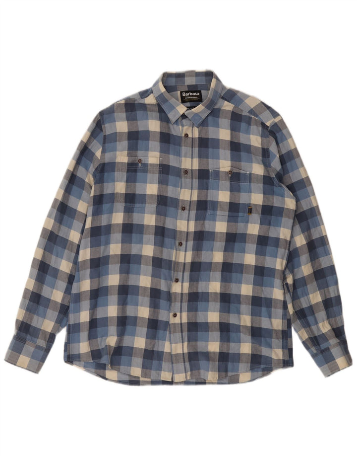 Camisa masculina BARBOUR sob medida, algodão xadrez azul médio