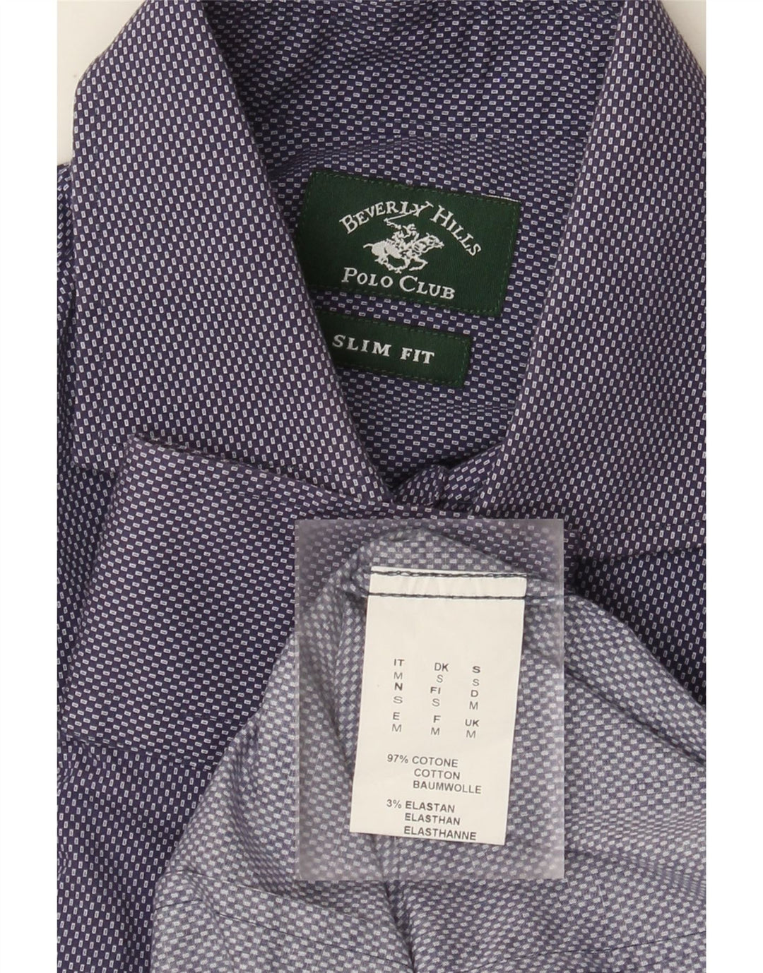Camisa masculina Slim Fit Beverly Hills de algodão manchado azul médio