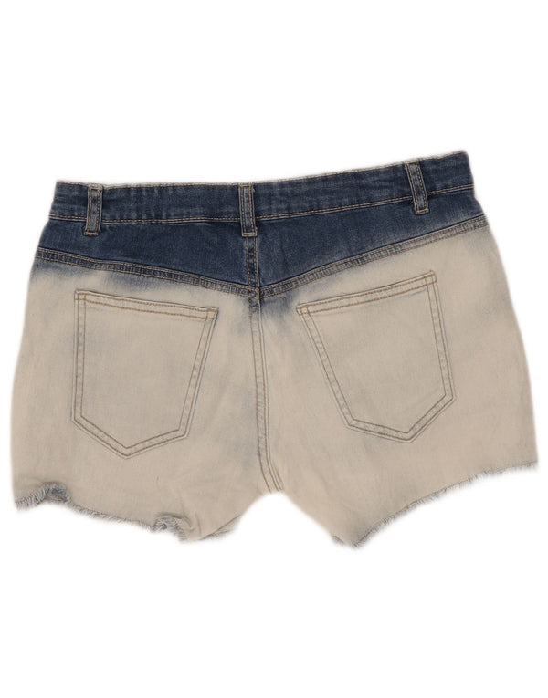 Benetton Girls Denim Shorts 13-14 Years W28 3XL Blue Colourblock Cotton