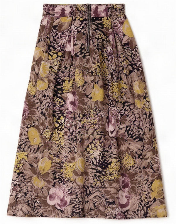 Saia midi feminina vintage média W28 Floral multicolorido