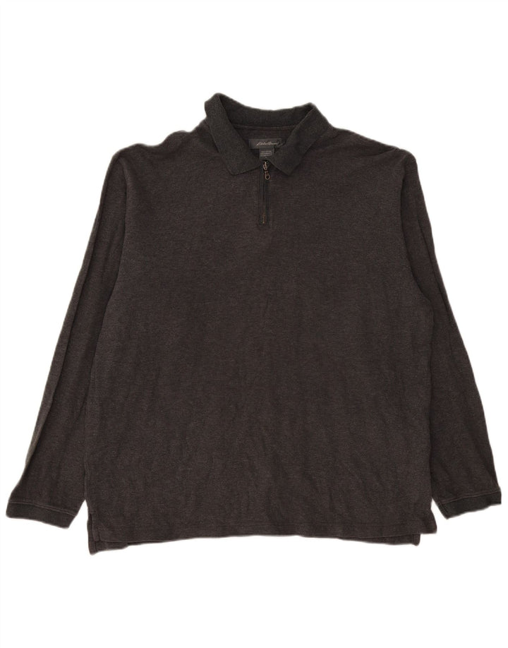 EDDIE BAUER Camisa polo masculina de manga comprida grande algodão cinza